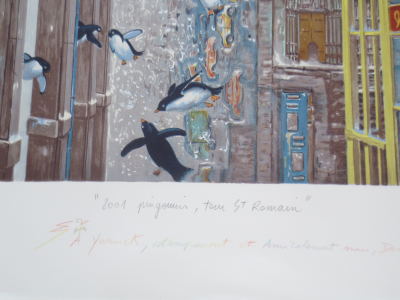 Dominique VERVISCH - Pingouins, 2001 - Lithographie signée et dédicacée 2