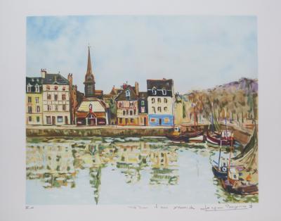 Jacques  BOUYSSOU - Le port de Honfleur - Lithographie signée et dédicacée 2