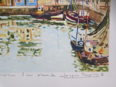 Jacques  BOUYSSOU - Le port de Honfleur - Lithographie signée et dédicacée 2