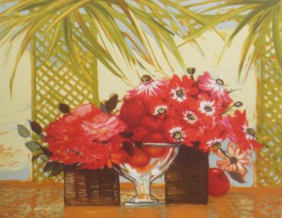 Michel HENRY - Coupe de fruits et bouquets - Lithographie signée et dédicacée 2