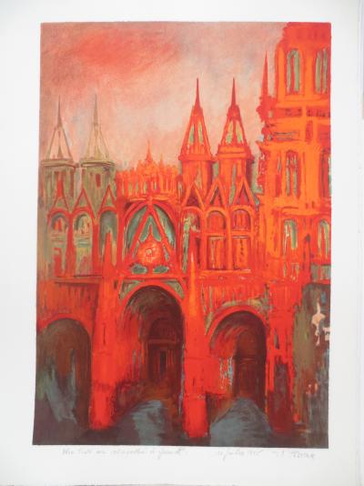Marcel PELTIER - La cathédrale rouge - Lithographie signée et dédicacée 2