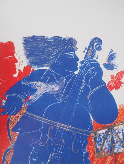 Alekos FASSIANOS - Violoncelliste bleu - Lithographie originale 2