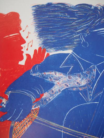 Alekos FASSIANOS - Violoncelliste bleu - Lithographie originale 2