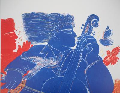 Alekos FASSIANOS - Violoncelliste bleu - Lithographie originale 2