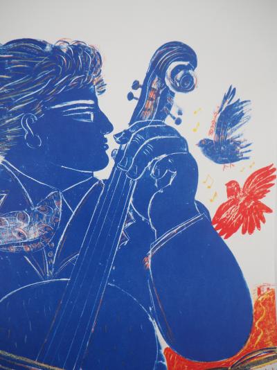 Alekos FASSIANOS - Violoncelliste bleu - Lithographie originale 2