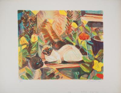 Roger MONTANE: Chats siamois - Lithographie originale signée au crayon 2