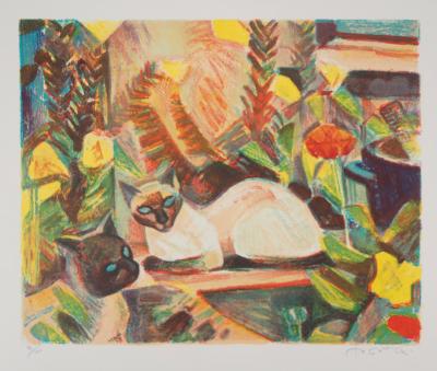Roger MONTANE: Chats siamois - Lithographie originale signée au crayon 2
