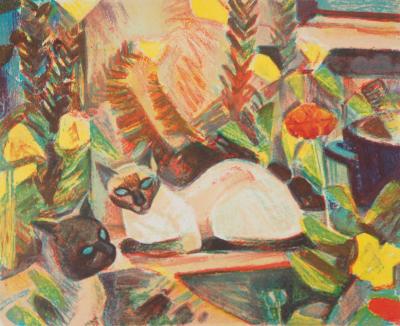 Roger MONTANE: Chats siamois - Lithographie originale signée au crayon 2