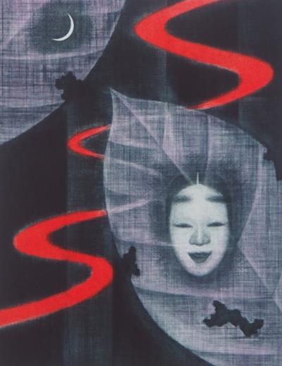 Toru IWAYA: Masque du théâtre, Nô série 5 - Gravure originale signée au crayon 2