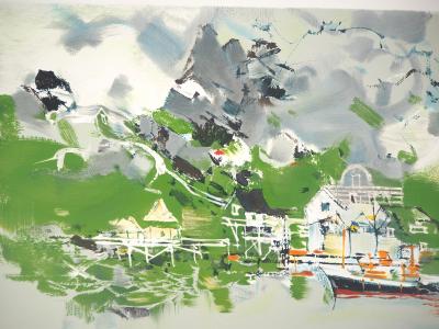 Michel RODDE : Norvège, le village de pêcheur sur pilotis - Lithographie originale signée et numérotée 2