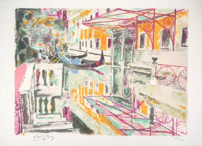 Édouard Georges MAC-AVOY : Venise, Les gondoles sur le canal - Lithographie originale Signée et Numérotée 2