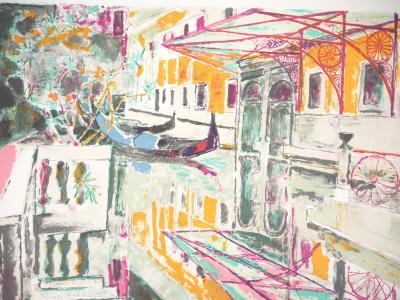 Édouard Georges MAC-AVOY : Venise, Les gondoles sur le canal - Lithographie originale Signée et Numérotée 2