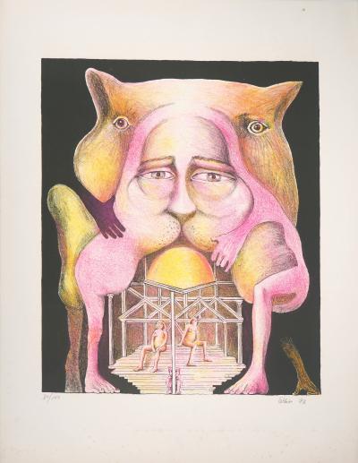 Hugh WEISS : L’homme-chat, 1978  - Lithographie Originale Signée et Numérotée 2