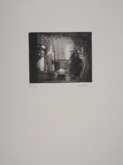 Bernard MARTELET : Nature morte et figure mystérieuse - Gravure originale signée 2