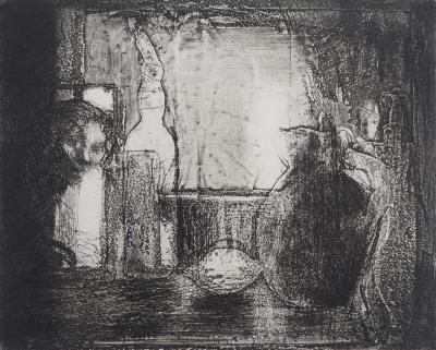 Bernard MARTELET : Nature morte et figure mystérieuse - Gravure originale signée 2