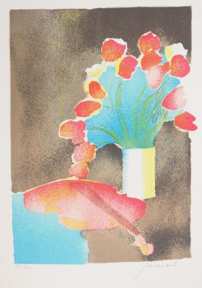 Paul GUIRAMAND : Bouquet de tulipes et le violon - Lithographie originale signée 2
