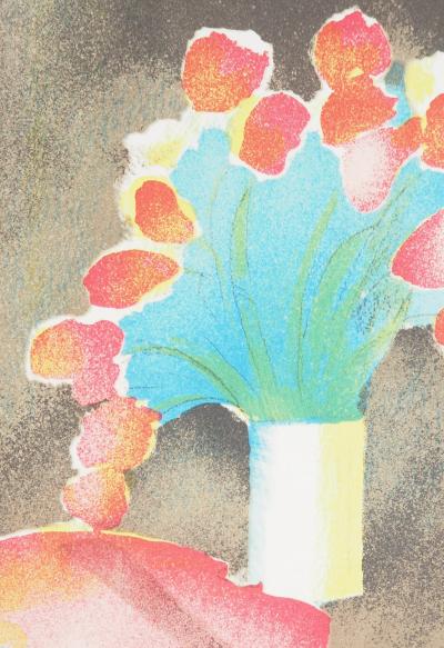 Paul GUIRAMAND : Bouquet de tulipes et le violon - Lithographie originale signée 2