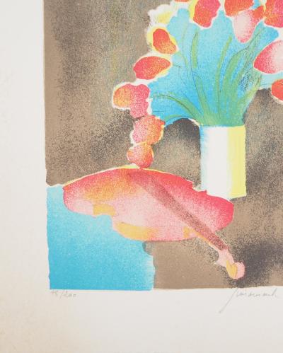 Paul GUIRAMAND : Bouquet de tulipes et le violon - Lithographie originale signée 2