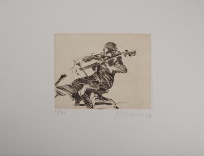 Claude WEISBUCH : Le violoncelliste - Gravure originale signée 2