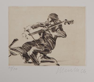 Claude WEISBUCH : Le violoncelliste - Gravure originale signée 2