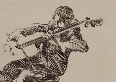 Claude WEISBUCH : Le violoncelliste - Gravure originale signée 2