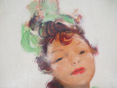 Jean-Gabriel DOMERGUE : Jeune femme en vert - Huile sur panneau signée 2