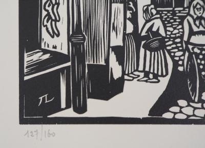 Jean LEBEDEFF : Vieux Paris. Rue de la Montagne-Sainte-Geneviève, 1924 - Bois gravé original signé 2