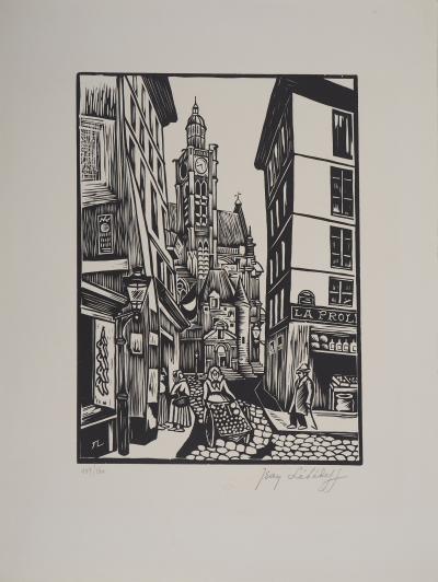 Jean LEBEDEFF : Vieux Paris. Rue de la Montagne-Sainte-Geneviève, 1924 - Bois gravé original signé 2