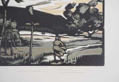 Eduard PELLENS : Le Coup de vent, 1924 - Bois gravé original signé 2