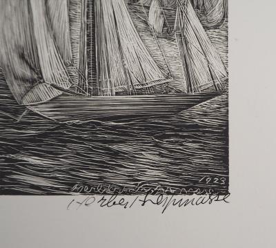 Herbert LESPINASSE - Argosie, Palais au bord de la mer, 1924 - Bois gravé original signé 2