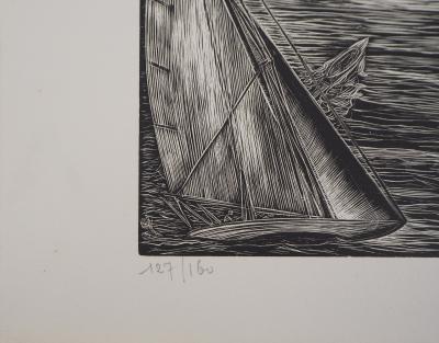 Herbert LESPINASSE - Argosie, Palais au bord de la mer, 1924 - Bois gravé original signé 2