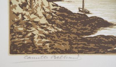 Camille BELTRAND : Port du Vieux Château (Belle-Isle), 1929 - Bois gravé original signé 2