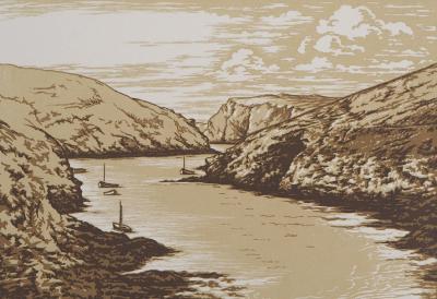 Camille BELTRAND : Port du Vieux Château (Belle-Isle), 1929 - Bois gravé original signé 2