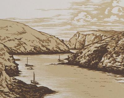 Camille BELTRAND : Port du Vieux Château (Belle-Isle), 1929 - Bois gravé original signé 2