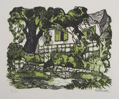 Pierre GENOLHAC : Provence, la Maison de campagne, 1929 - Bois gravé original signé 2