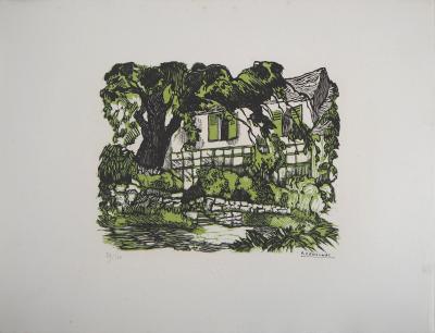 Pierre GENOLHAC : Provence, la Maison de campagne, 1929 - Bois gravé original signé 2