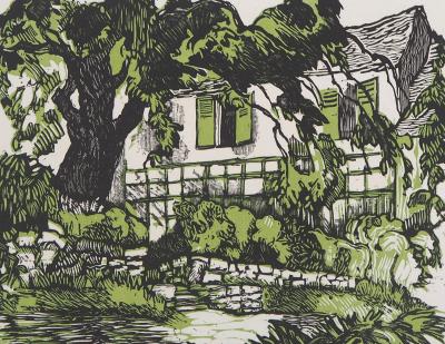 Pierre GENOLHAC : Provence, la Maison de campagne, 1929 - Bois gravé original signé 2