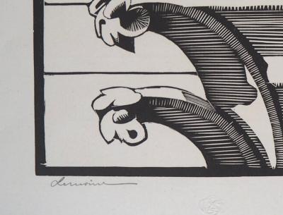 Georges LEMOINE : Le Stryge de Notre-Dame de Paris, 1929 - Bois gravé original signé 2