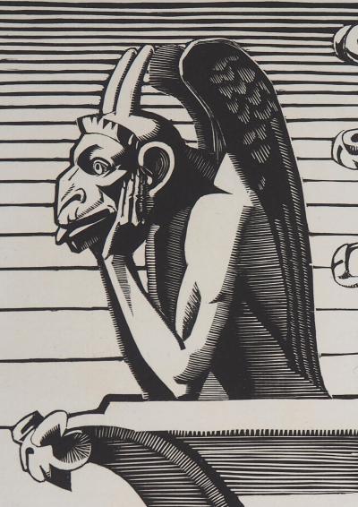 Georges LEMOINE : Le Stryge de Notre-Dame de Paris, 1929 - Bois gravé original signé 2