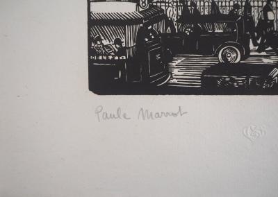 Paule MARROT : Paris : Le Square de la Tour St-Jacques, 1929 - Bois gravé original signé 2