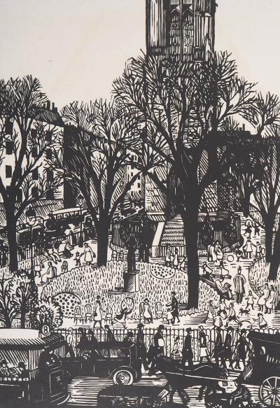 Paule MARROT : Paris : Le Square de la Tour St-Jacques, 1929 - Bois gravé original signé 2