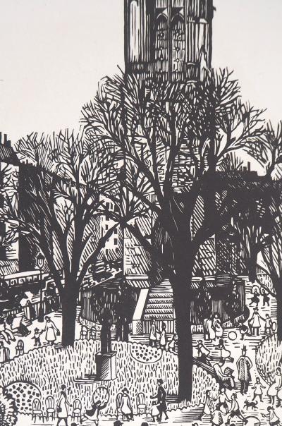 Paule MARROT : Paris : Le Square de la Tour St-Jacques, 1929 - Bois gravé original signé 2