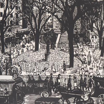 Paule MARROT : Paris : Le Square de la Tour St-Jacques, 1929 - Bois gravé original signé 2