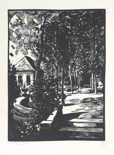 Jules Léon PERRICHON : La Terrasse du pavillon Gustave Flaubert, 1923 - Bois gravé original signé 2