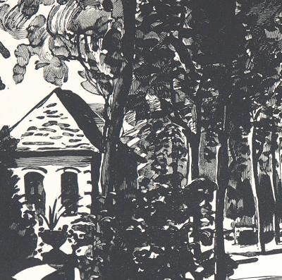Jules Léon PERRICHON : La Terrasse du pavillon Gustave Flaubert, 1923 - Bois gravé original signé 2