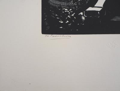 Jules Léon PERRICHON : La Terrasse du pavillon Gustave Flaubert, 1923 - Bois gravé original signé 2