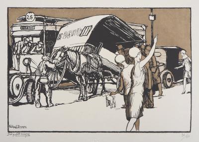 Georges BRUYER : L’Accident, dans la rue, 1929 - Bois gravé original signé 2