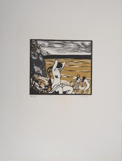 CARLEGLE : Baigneuses, 1929 - Bois gravé original signé 2