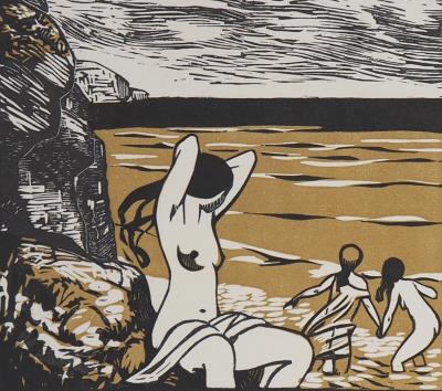 CARLEGLE : Baigneuses, 1929 - Bois gravé original signé 2