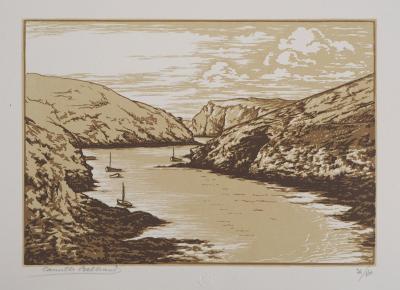 Camille BELTRAND : Port du Vieux Château (Belle-Isle), 1929 - Bois gravé original signé 2